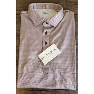Collars & Co Mens Dress Collar Polo Large Brown Houndstooth NWT
